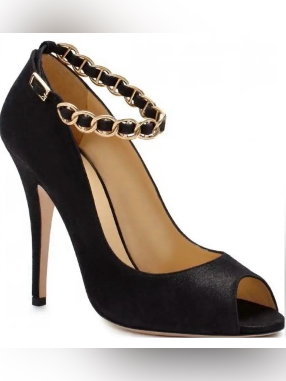 KATE SPADE NY Portia Heeled Peep Toe Sandals Black/Shimmer Suede Sz 8.5 B